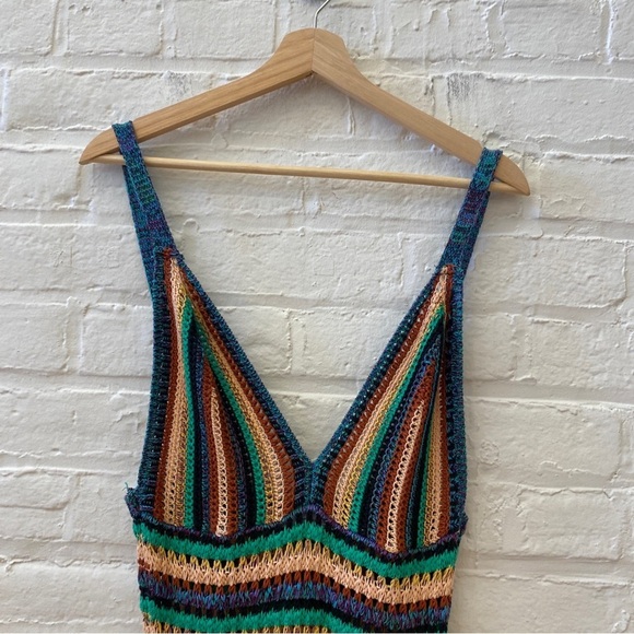 Zara || Striped Crochet Knit V-Neck Bloggers Favorite Dress Cotton Large - Picture 3 of 10